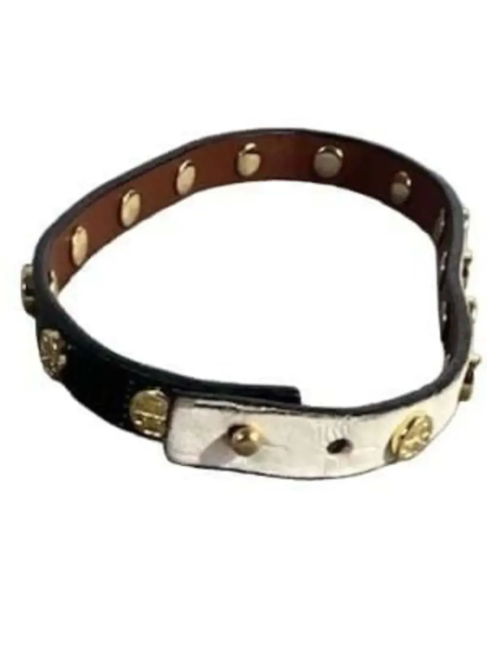 Tory Burch Reversible Leather Wrap Bracelet with Gold-Tone Studs Black White